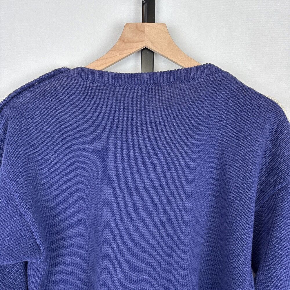 Vintage Mirrors of Krizia Sweater M Indigo Pullover Pearl Flower Shoulder Button - Picture 8 of 12